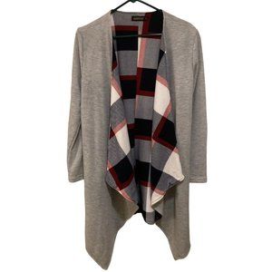Reborn Open Front Gray Waterfall Cardigan Longer Sweater Womens Size XL
